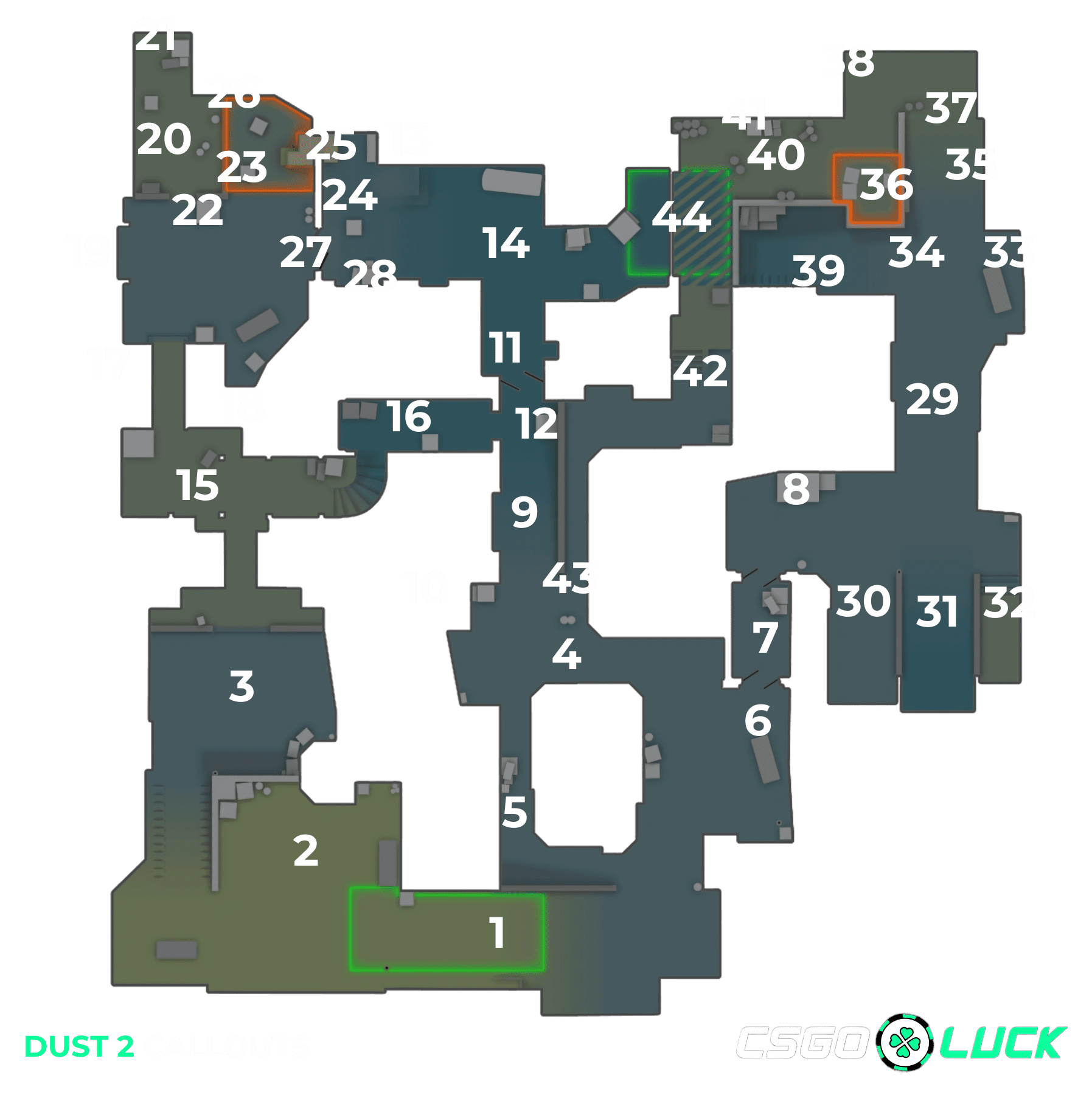 All Dust 2 Callouts (With Numbered Map)